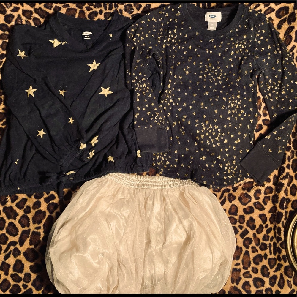 Girls size 6/7 Old Navy Black & Sparkly Gold Tutu Long Sleeve Outfits.